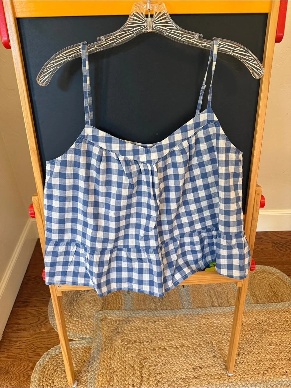 GAP Blue and White Gingham Ruffle Hem Cami